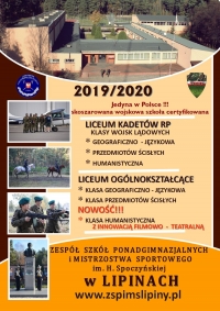 Oferta edukacyjna na rok szkolny 2019/2020 jedynej w Polsce skoszarowanej wojskowej szkoły certyfikowanej.
